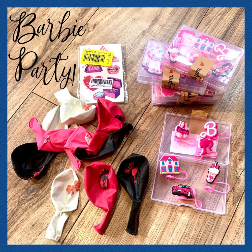 Barbie ~ party accessories ~ straw toppers, balloons, tattoos